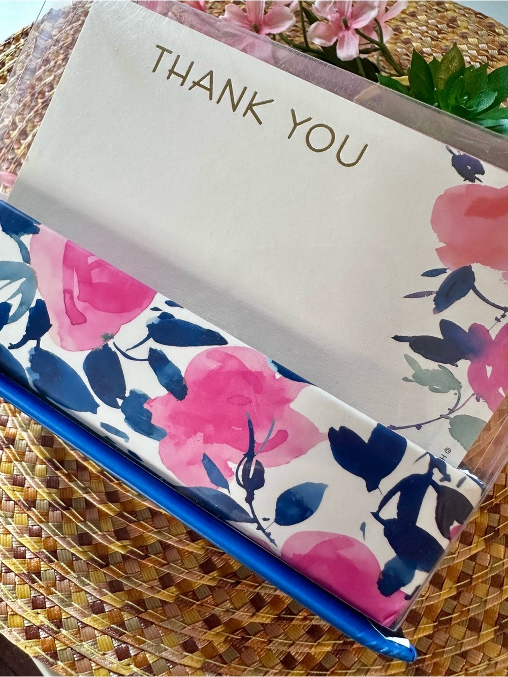 Hallmark Pink and Navy Floral Thank You Note Cards
